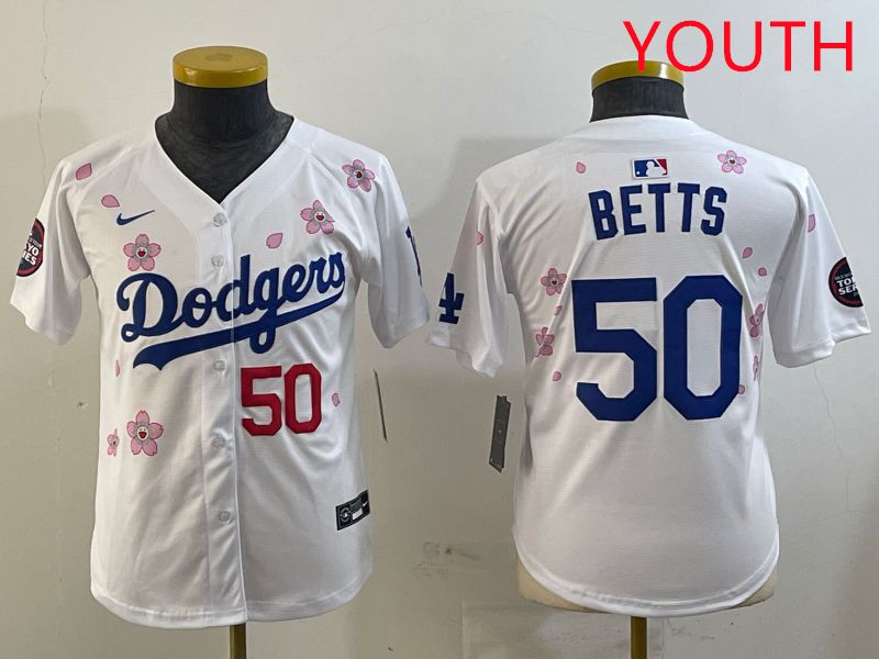 Youth Los Angeles Dodgers 50 Betts White Sakura Edition 2025 Nike MLB Jersey style 7